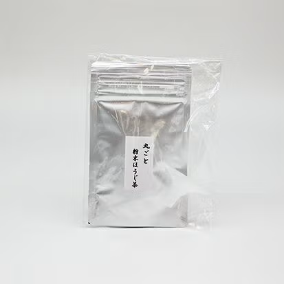 Silver retail-style package of Japanese hojicha tea